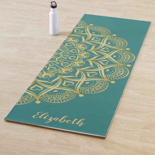 Personalized Elegant Mandala Teal Blue Green Yoga Mat