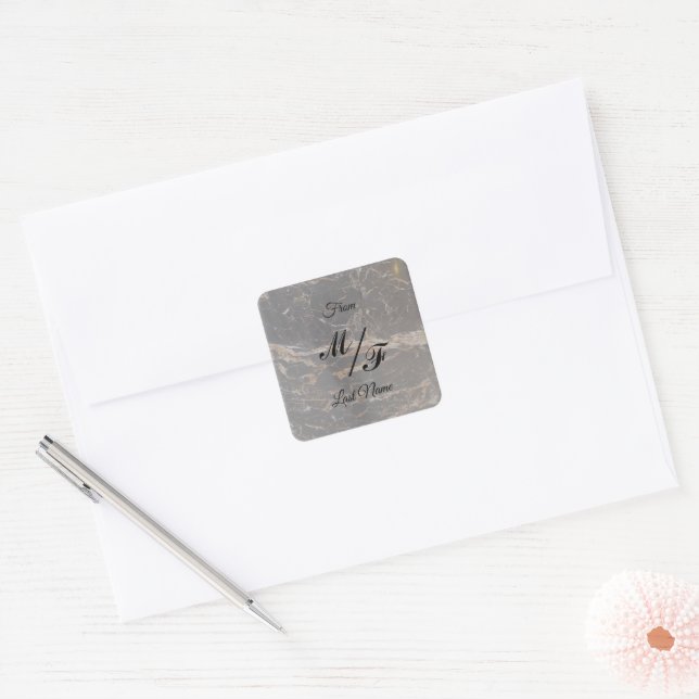 Personalized Elegant Marble Square Sticker (Envelope)