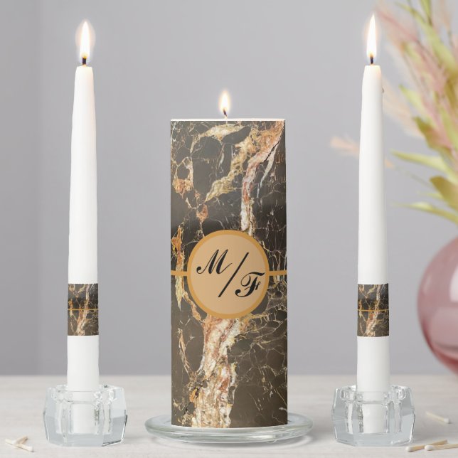 Personalized Elegant Marble  Unity Candle Set (In Situ)