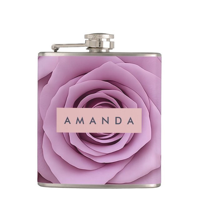 Personalized Elegant Mauve Rose Flower Flask (Front)