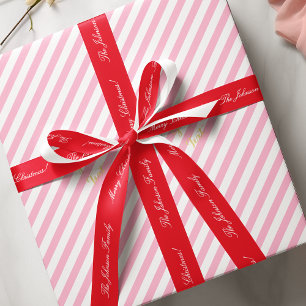 Personalized Elegant Merry Christmas Name Red Gift Satin Ribbon