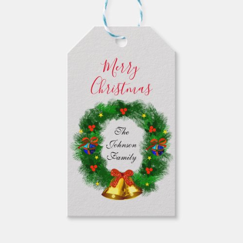 Personalized Elegant Merry Christmas Wreath Gift Tags