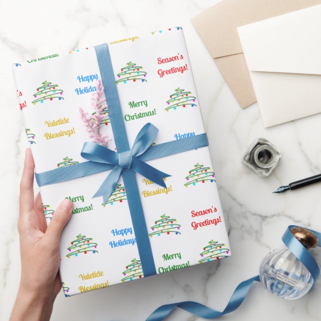 Personalized Elegant "Merry Christmas" & Xmas Tree Wrapping Paper (Gifting)
