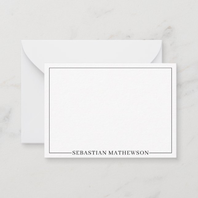 Personalized Elegant Minimal Black and White Note Card (Front)
