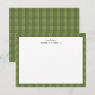 Personalized Elegant Minimal Border Green Gingham Note Card