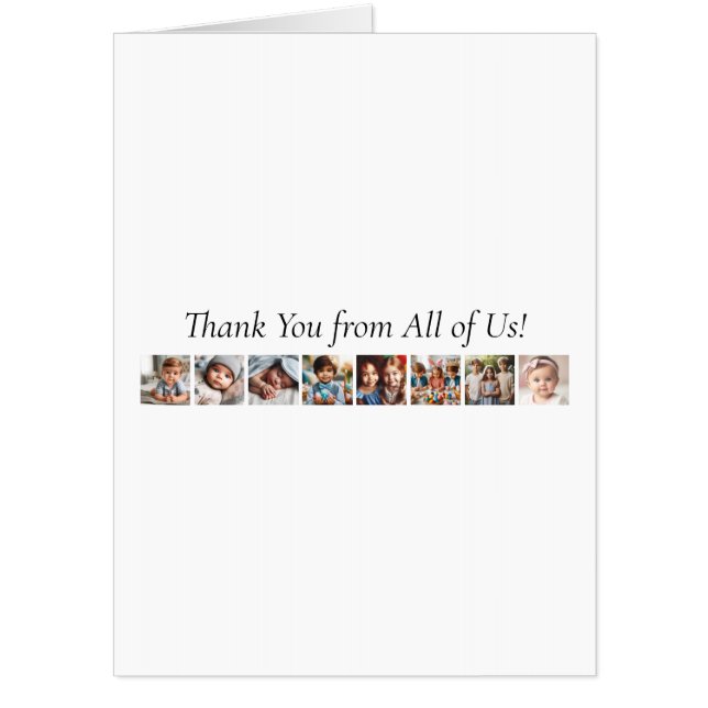 Personalized, Elegant Minimalist 8-Photo Thank You Card (Front)