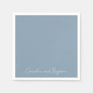 Personalized Elegant Minimalist Wedding Dusty Blue Napkins