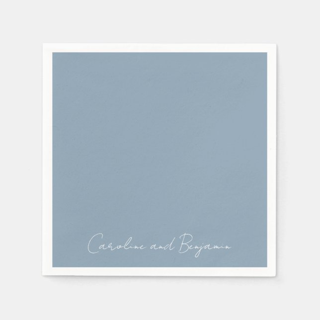 Personalized Elegant Minimalist Wedding Dusty Blue Napkins (Front)