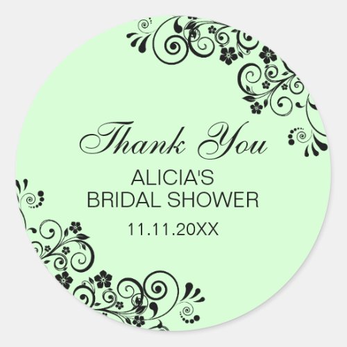 Personalized Elegant Mint Bridal Shower Thank You Classic Round Sticker