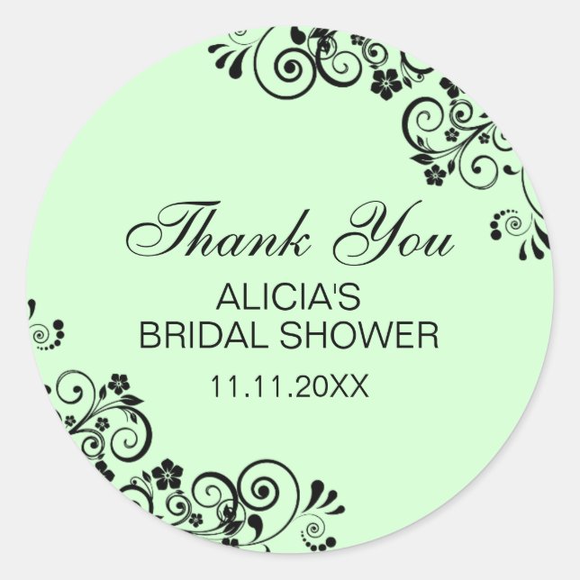 Personalized Elegant Mint Bridal Shower Thank You Classic Round Sticker (Front)