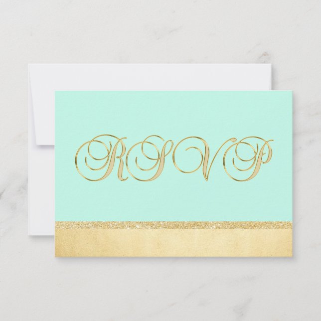Personalized Elegant MINT Gold RSVP Wedding Invitation (Front)