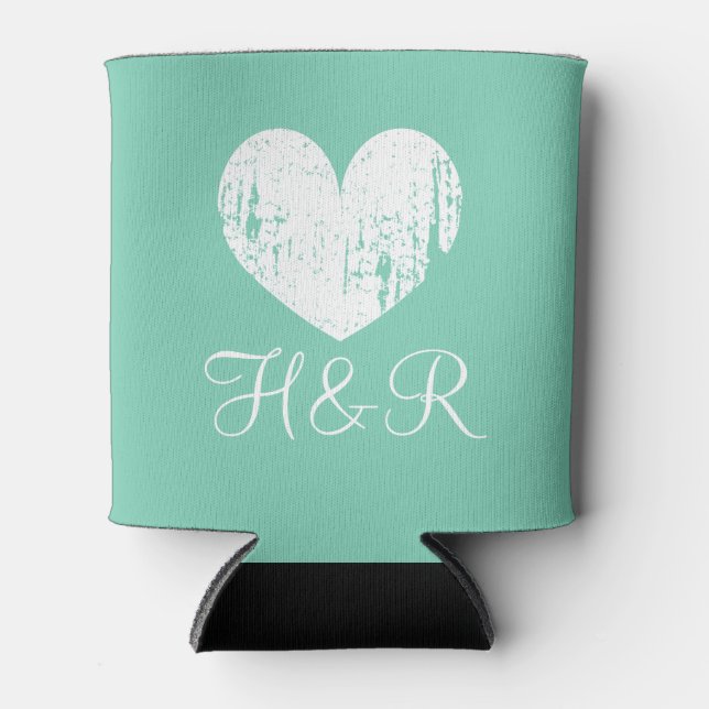 Personalized elegant mint green wedding can cooler (Front)