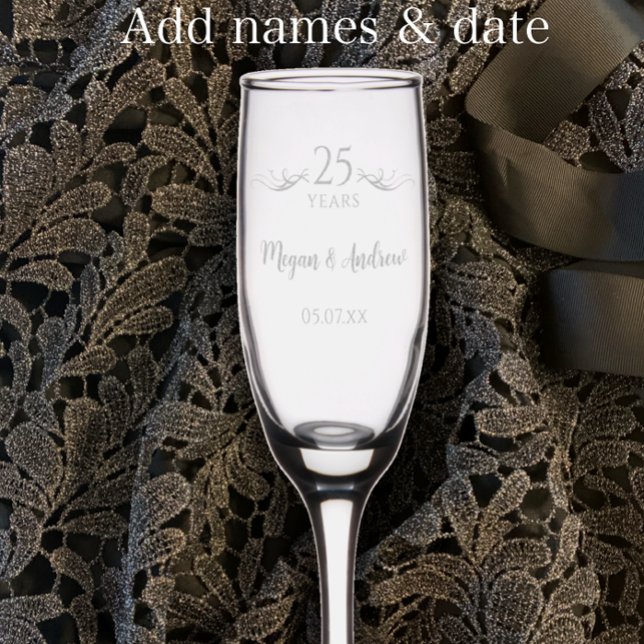Personalized Elegant Modern 25th Anniversary Gift Champagne Flute (Personalize this elegant unique 25th wedding anniversary keepsake gift glass. 
)