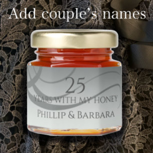 Personalized elegant modern 25th anniversary party honey jar favors