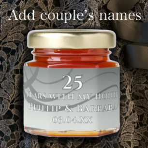 Personalized elegant modern 25th anniversary party honey jar favors