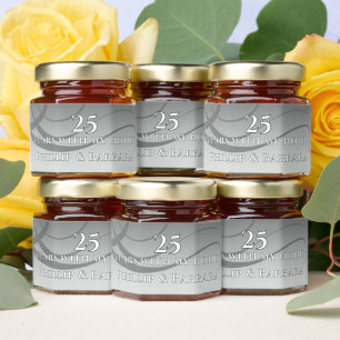 Personalized elegant modern 25th anniversary party honey jar favors