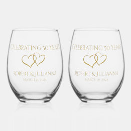 Personalized Elegant Modern 50th Anniversary Gift Stemless Wine Glass