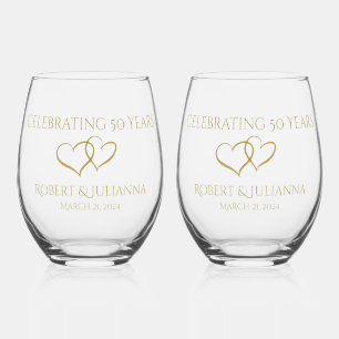 Personalized Elegant Modern 50th Anniversary Gift Stemless Wine Glass