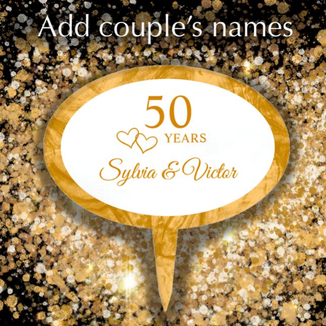 Personalized Elegant Modern 50th Anniversary Party Cake Topper (Add couple’s names for simple elegant golden 50th anniversary cake topper party decor.
)
