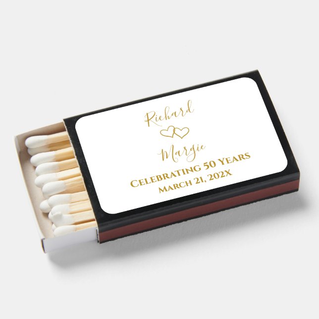 Personalized Elegant Modern 50th Anniversary Party Matchboxes (Front Open)