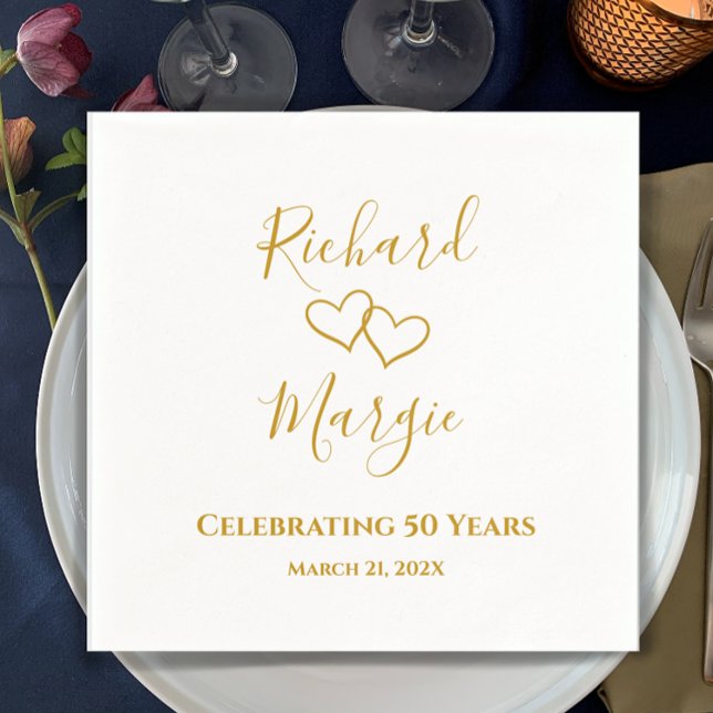 Personalized Elegant Modern 50th Anniversary Party Napkins (Add the couple’s names and 50th anniversary date for a beautiful custom party napkin.
)