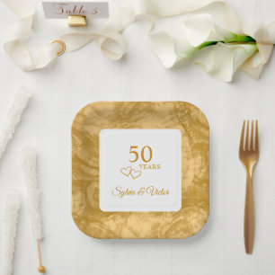 Personalized Elegant Modern 50th Anniversary Party Paper Plates