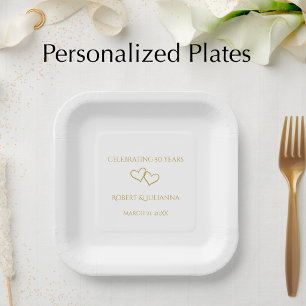 Personalized Elegant Modern 50th Anniversary Party Paper Plates