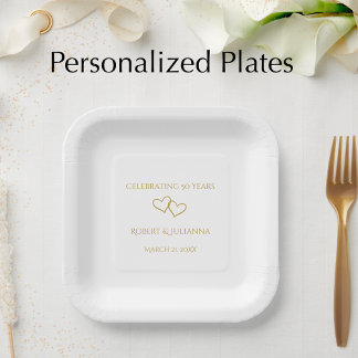 Personalized Elegant Modern 50th Anniversary Party Paper Plates