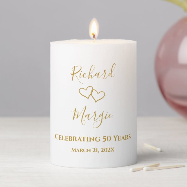 Personalized Elegant Modern 50th Anniversary Party Pillar Candle (In Situ)