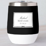 Personalized Elegant Modern Bowtie Best Man Thermal Wine Tumbler<br><div class="desc">Celebrate your best man in style with this chic and timeless wine tumbler. Featuring a sleek black and white design, this tumbler can be personalized with a name, title, and wedding date for a truly one-of-a-kind gift. Its refined aesthetic seamlessly fits into any wedding theme, from classic elegance to modern...</div>