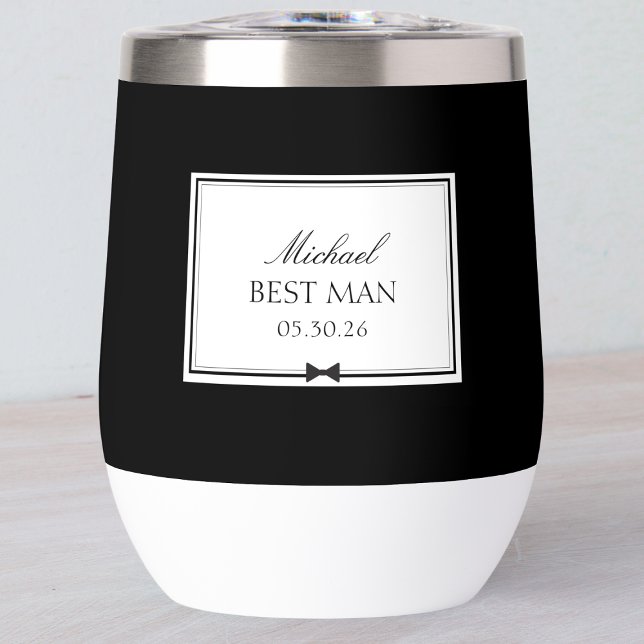 Personalized Elegant Modern Bowtie Best Man Thermal Wine Tumbler (Toast your best moments with a custom best man tumbler! Perfect for keeping the drinks flowing. )