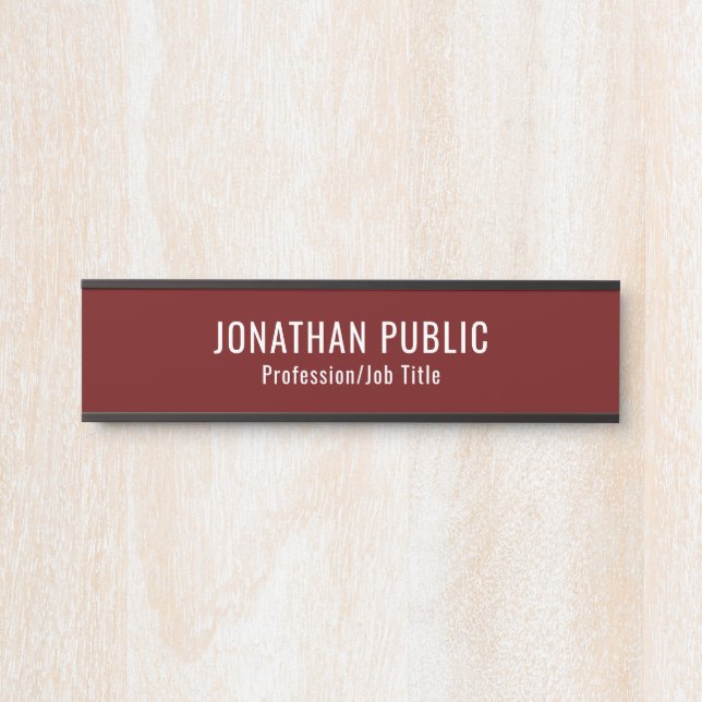 Personalized Elegant Modern Dark Red Template Door Sign (Front)