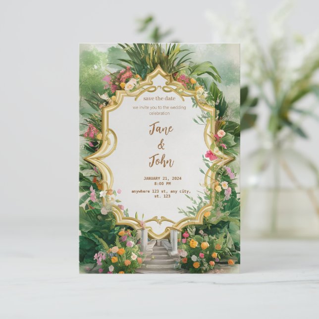 [Personalized] Elegant Modern Garden Wedding Invitation (Standing Front)
