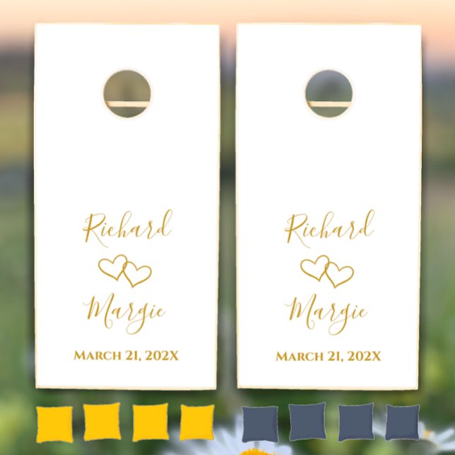 Personalized Elegant Modern Heart Wedding Gift Cornhole Set (Create a personalized wedding gift with this fun cornhole game set. Simple modern custom script gift)