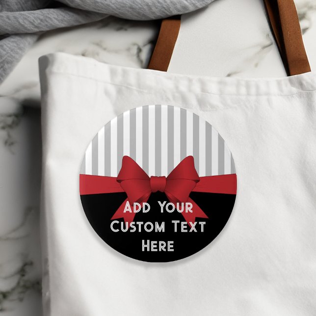 Personalized Elegant Modern Red Ribbon and Stripe Button (Creator Uploaded)