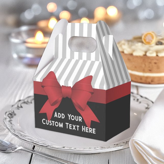 Personalized Elegant Modern Red Ribbon and Stripe Favor Boxes (Creator Uploaded)
