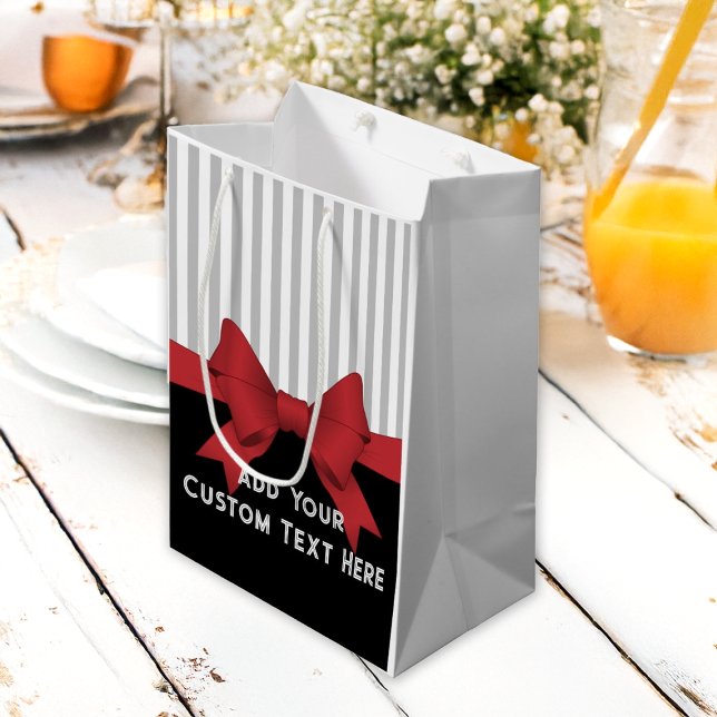 Personalized Elegant Modern Red Ribbon and Stripe Medium Gift Bag (Creator Uploaded)