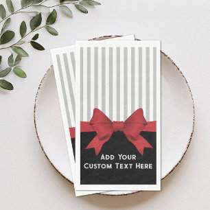 Personalized Elegant Modern Red Ribbon and Stripe Paper Guest Towels
