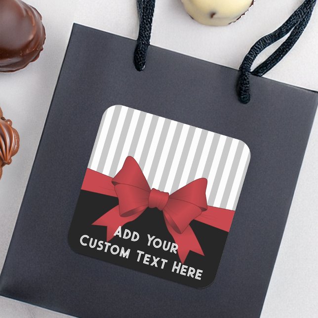 Personalized Elegant Modern Red Ribbon Favor Square Sticker (Creator Uploaded)