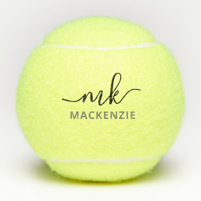 Personalized Elegant Modern Script Initials Name Tennis Balls (Front)