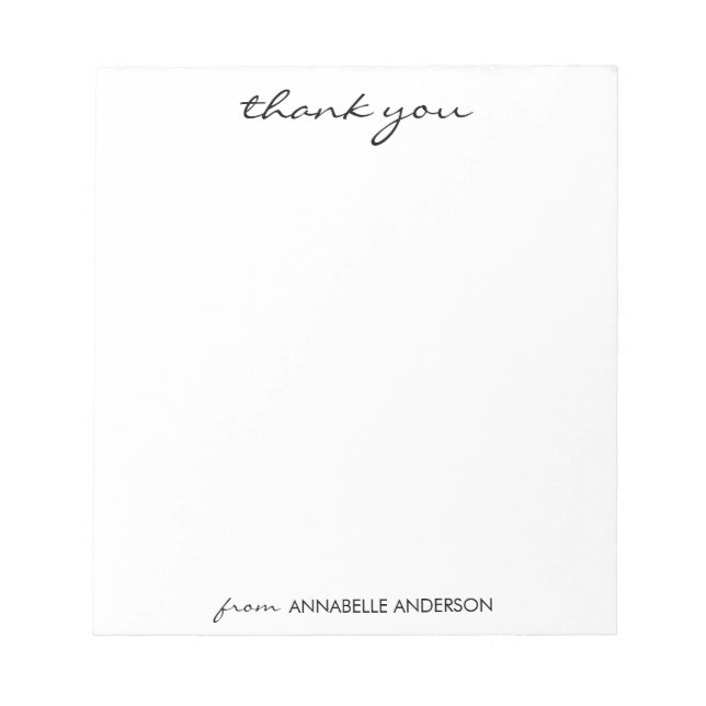 Personalized Elegant Modern Script Thank You Notepad (Front)