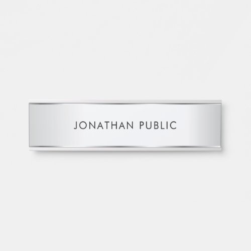 Personalized Elegant Modern Template Faux Silver Door Sign