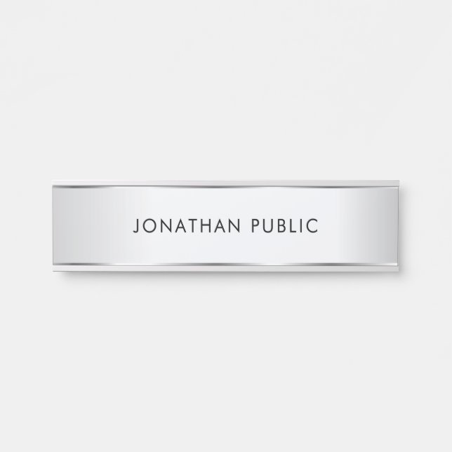 Personalized Elegant Modern Template Faux Silver Door Sign (Front)