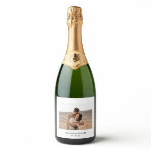 Personalized Elegant Modern Wedding Photo Sparkling Wine Label