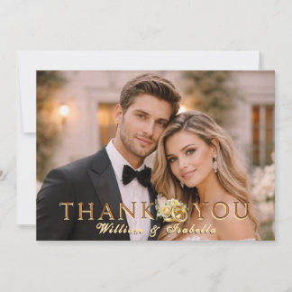 Personalized Elegant Modern Wedding Photo  Thank You Card