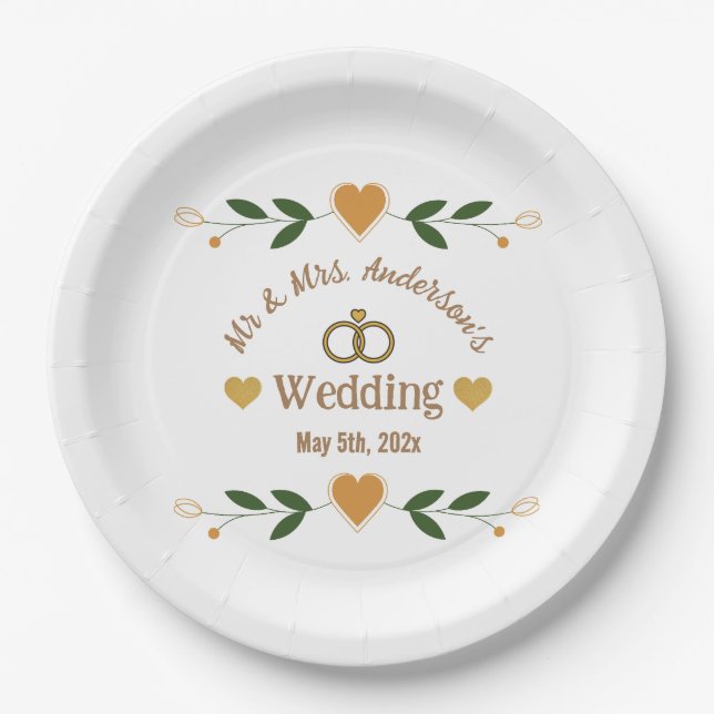 Personalized Elegant Modern White Floral Wedding  Paper Plates (Front)
