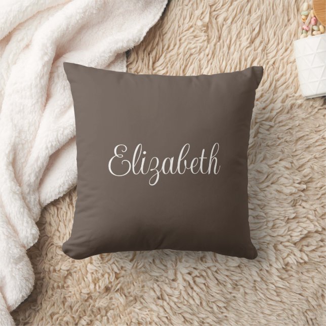 Personalized Elegant Modern Your Name Brown Throw Pillow (Blanket)