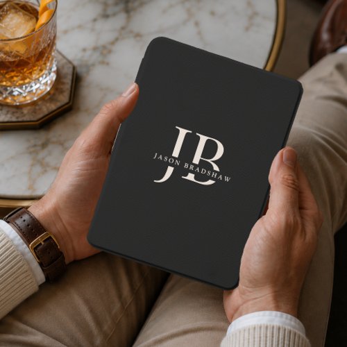 Personalized Elegant Monogram and Name Black Kindle Cover