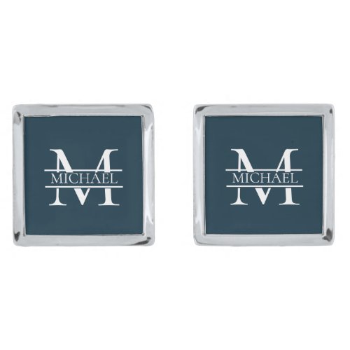 Personalized Elegant Monogram and Name Navy Blue Cufflinks