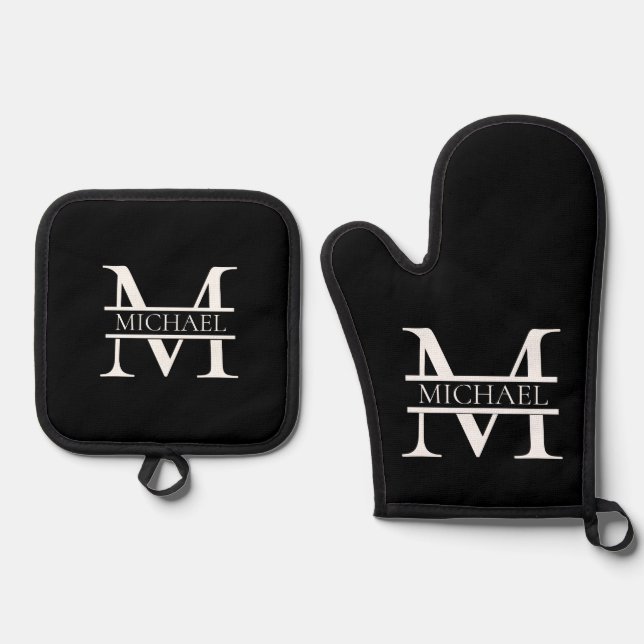 Personalized Elegant Monogram and Name Oven Mitt & Pot Holder Set (Front)